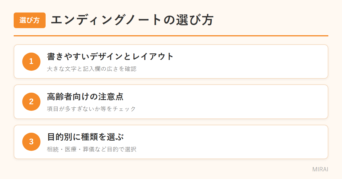 高齢者向けエンディングノートの選び方:書きやすいレイアウト・注意点・目的別の種類