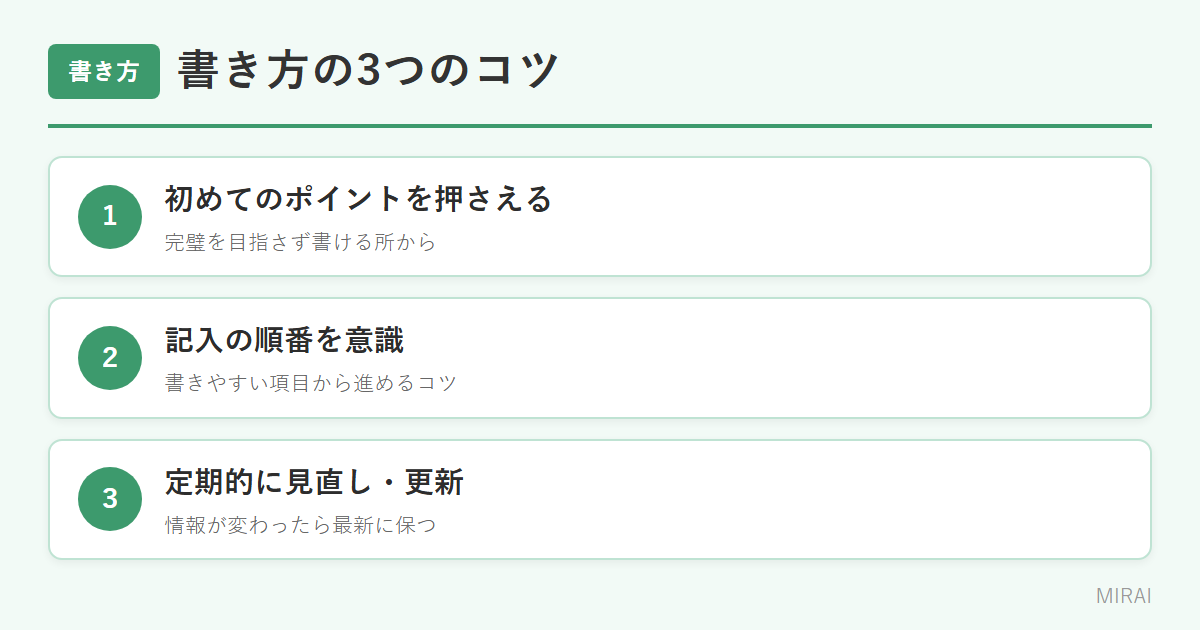 エンディングノートの書き方:初めてのポイント・記入の順番・定期的な更新