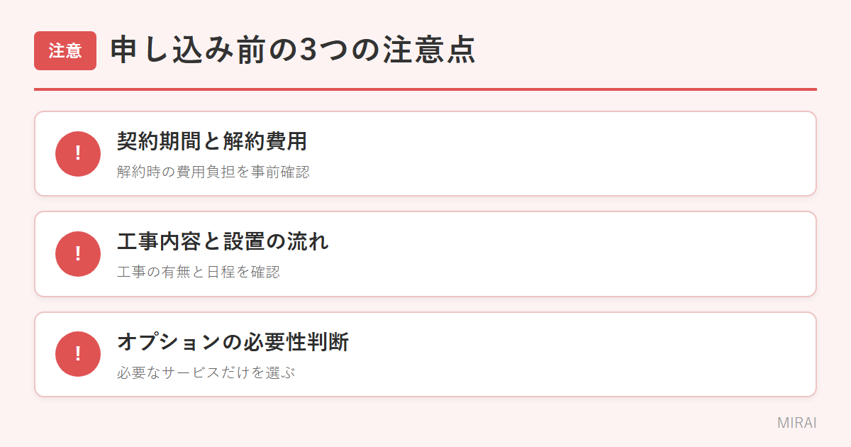 見守りサービス申込前の注意点:契約期間・工事・オプション必要性