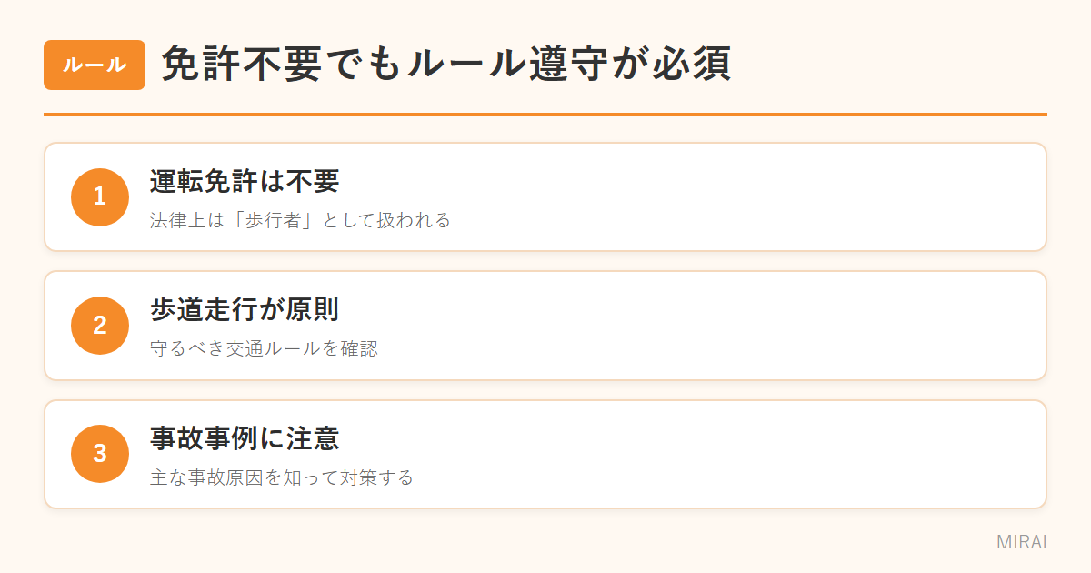 シニアカーのルール：免許不要で歩行者扱い・歩道走行が原則・事故原因に注意